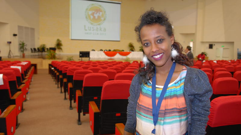 Cluster munition survivor Ms. Aynalem Zenebe from Ethiopia gave the opening statement on behalf of the Cluster Munition Coalition (c)Mary Wareham, 9 September 2013